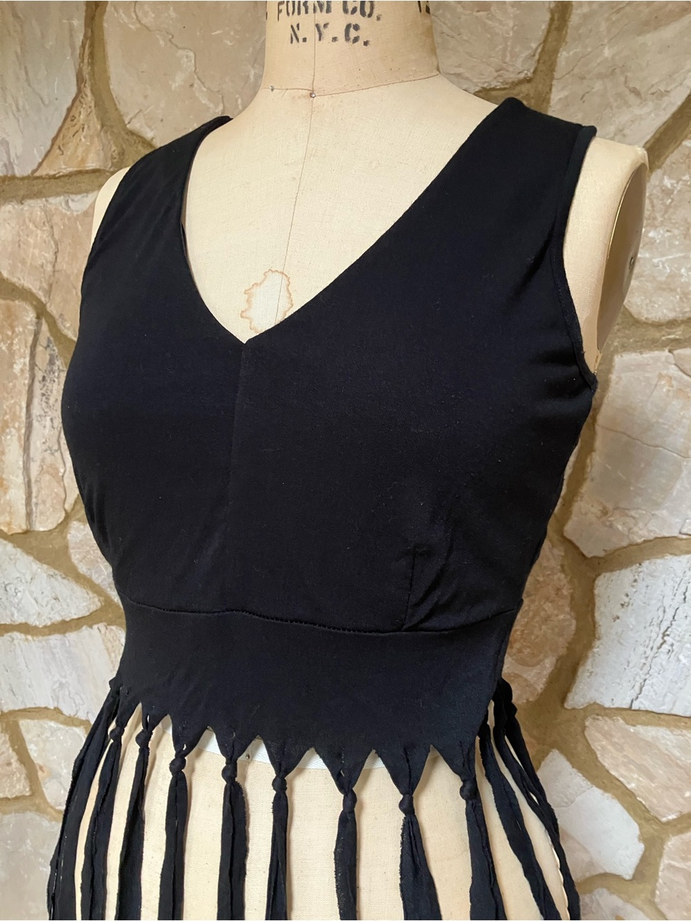 Black Festival V-Neck Fringe Crop Top